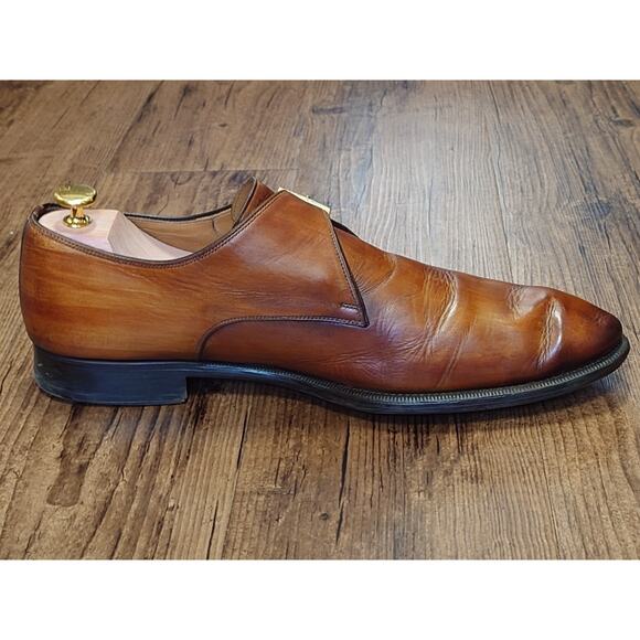 Magnanni Men’s Monk Strap 13M Tan Brown Burnished Leather Dress Shoes main image 8